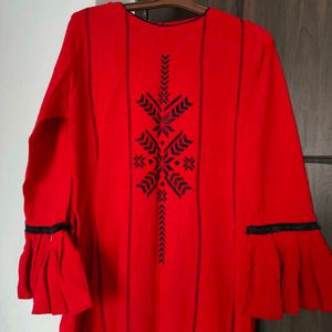 Red Embroidered Kurta