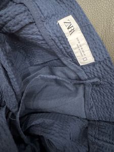 Zara Navy Seersucker Pleated Trousers
