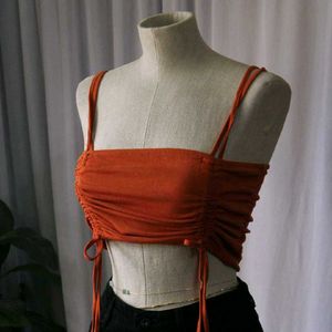 Orange Ruched Crop Top