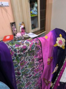 Purple Pink Flower Work Saree.
