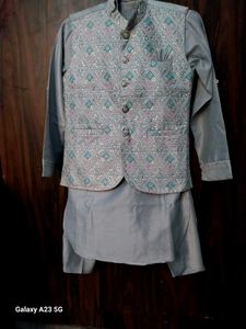 Silver color  kurta pjama with  jacket