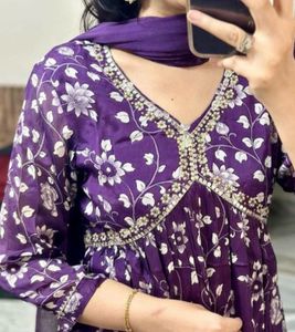 Beautiful Rayon Aliya Cut Embroidered Kurti Set