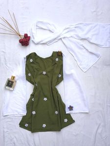 Olive Corset Kurti With Scarf💚