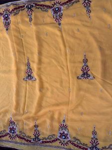 Mustard Yellow Saree With Embroidered Blouse