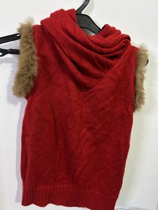 Red Knitted Vest with Fur