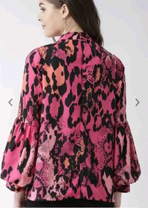 Pink Animal Print Bishop Sleeve Top