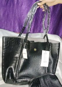 Chic Black Tote &amp; Pouch Set