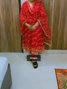 Red Embroidered Kurta Set