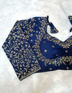 Navy Blue Embroidered Full Sleeves Blouse