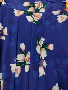 Navy Blue Floral Flare Gown- Size XL