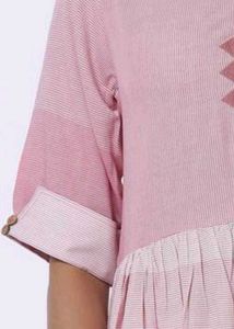Ajio Fusion Pink Striped Anarkali Kurti