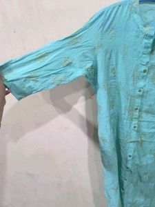 Sky Blue Golden Detailed Kurti.