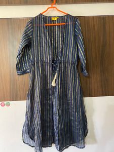 Navy And Gold Striped Ethnic Shrug