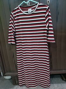 Lucky Charms Knee Length T Shirt Dress, Red Black And White Strips.