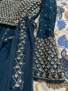 Navy Blue Ethnic Gown, Gold/Pearl Embroidery