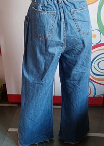 Women Wide Jeans With Pocket (Blue)