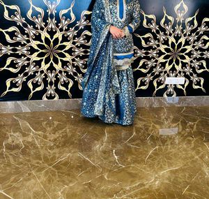 Elegant Blue &amp; Gold Gharara Suit