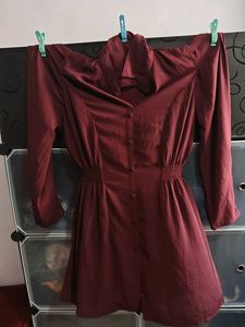 Maroon Button-Down Dress