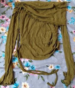 Newme Olive Ruched Off Shoulder Top