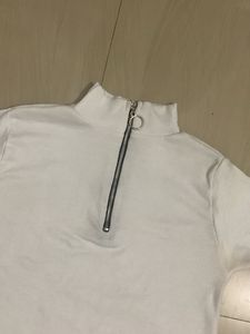 White Zip-Neck Long Sleeve Top