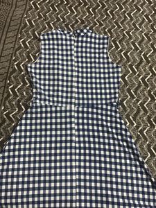 Blue N White Checked A Line Knee Length Dress