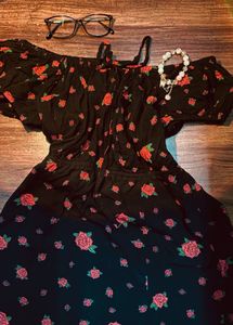 Black floral off shoulder sundress