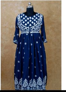 Navy Blue Chikan Kari Anarkali Kurta