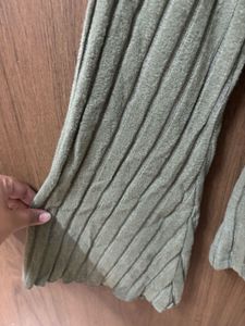 Scoop Neck Green Long Sleeve Woolen Pullover Top