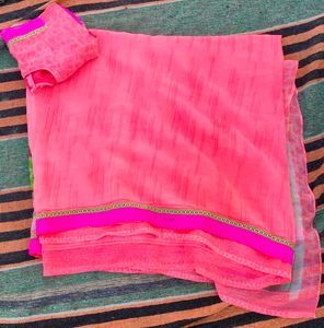 Pink Floral Saree with Blouse