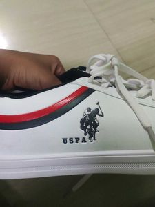 White Sneakers with Red &amp; Navy Stripes