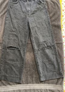 Black Ripped Wide Leg Jeans