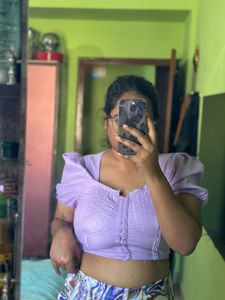 Purple Crop Top And Multicolour Trousers