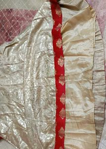 Elegant Red Banarasi Anarkali Set with Golden Moti