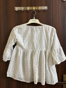 White Embroidered Flared Sleeve Top