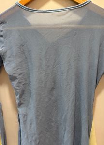 Blue Asymmetric Hem Long Sleeve Top