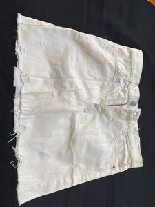 Distressed White Denim Mini Skirt