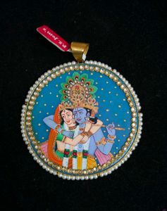 Radha Krishna Hand Painted Semi Precious Pendant