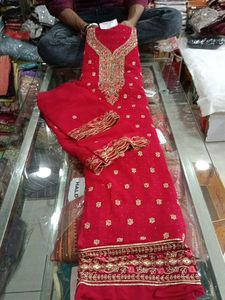 Red & Gold Embroidered Salwar Kameez