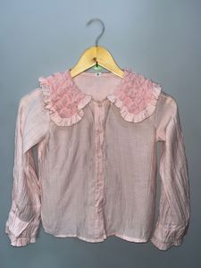 Pink Ruffle Collar Long Sleeve Shirt