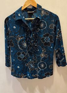 Floral Ruffle Front Shirt