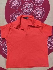 Zara Orange Collared Crop Top