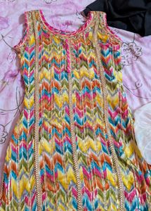 Colorful Ethnic Print Sleeveless Suit