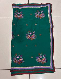 Embroidery  Work Teal Saree
