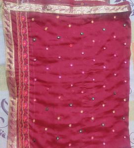 Maroon Embroidered Dupatta