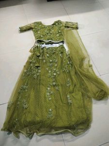 Olive Green Embroidered Lehenga Set