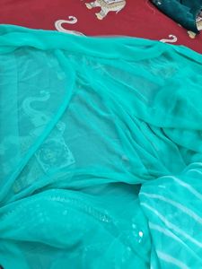 Teal Striped Elephant Print Sa Lariya Saree With r