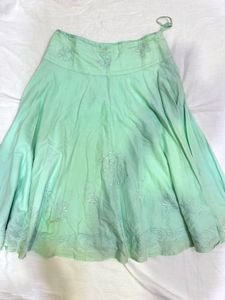 Vintage Mint Green Embroidered Midi Skirt