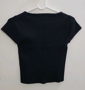 Black Ribbed V-Neck Top
