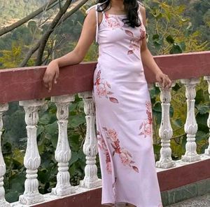 Pink Knotted Sleeves Printed Slipon Dress