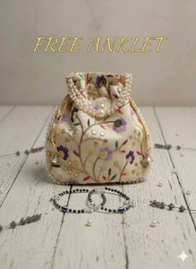 Floral Embroidered Potli Bag with anklet